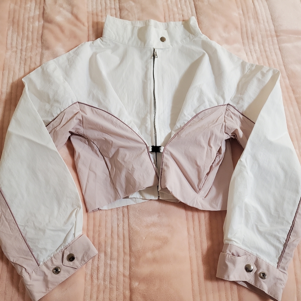 White and Pink Zip-Up Jacket